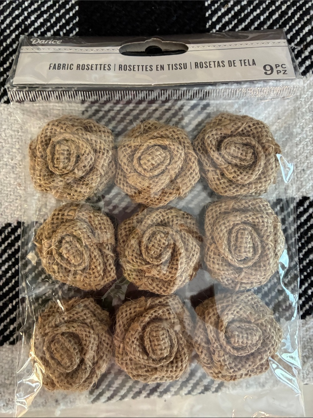 NWOT Darice Burlap Rose Accents in Natural Tan. Set of 4 packs.